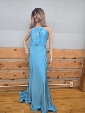Aqua Stretch Jersey Ruched Prom Dress